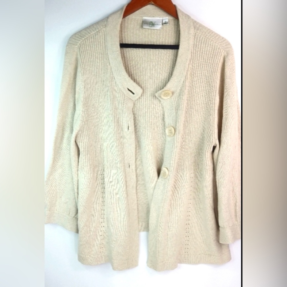 Studio Works XL Creme Cardigan Sweater Plus - Picture 12 of 12
